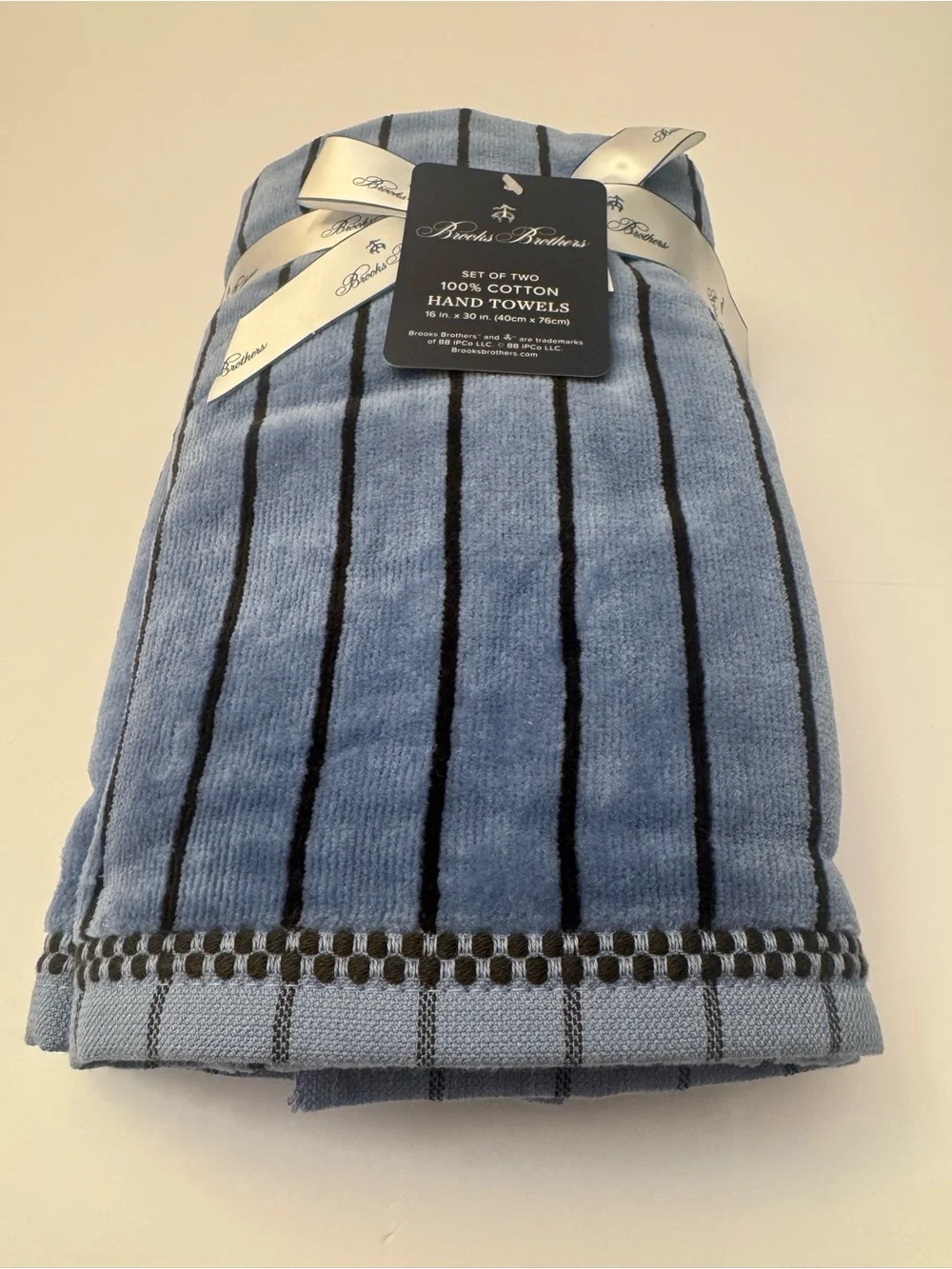 6pc BROOKS BROTHERS Cotton Velour Stripe Bath Towel Set - Blue/Brown